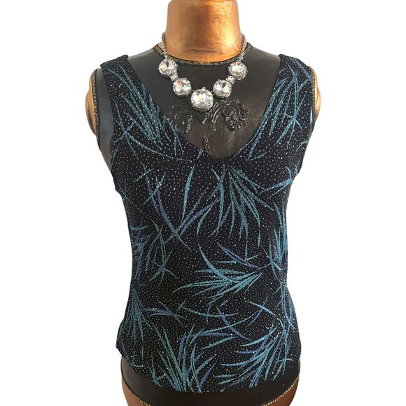 Onyx Nite 2-Piece Jacket & Top Black Blue Turquoise Silver Shimmer Set Sz L EUC - Picture 7 of 9
